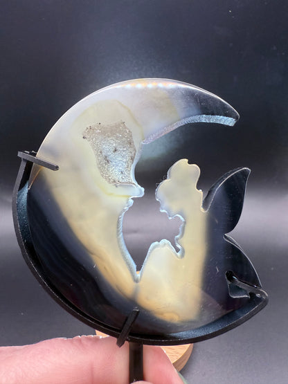 Agate Moon & Fairy with Druzy Cavern
