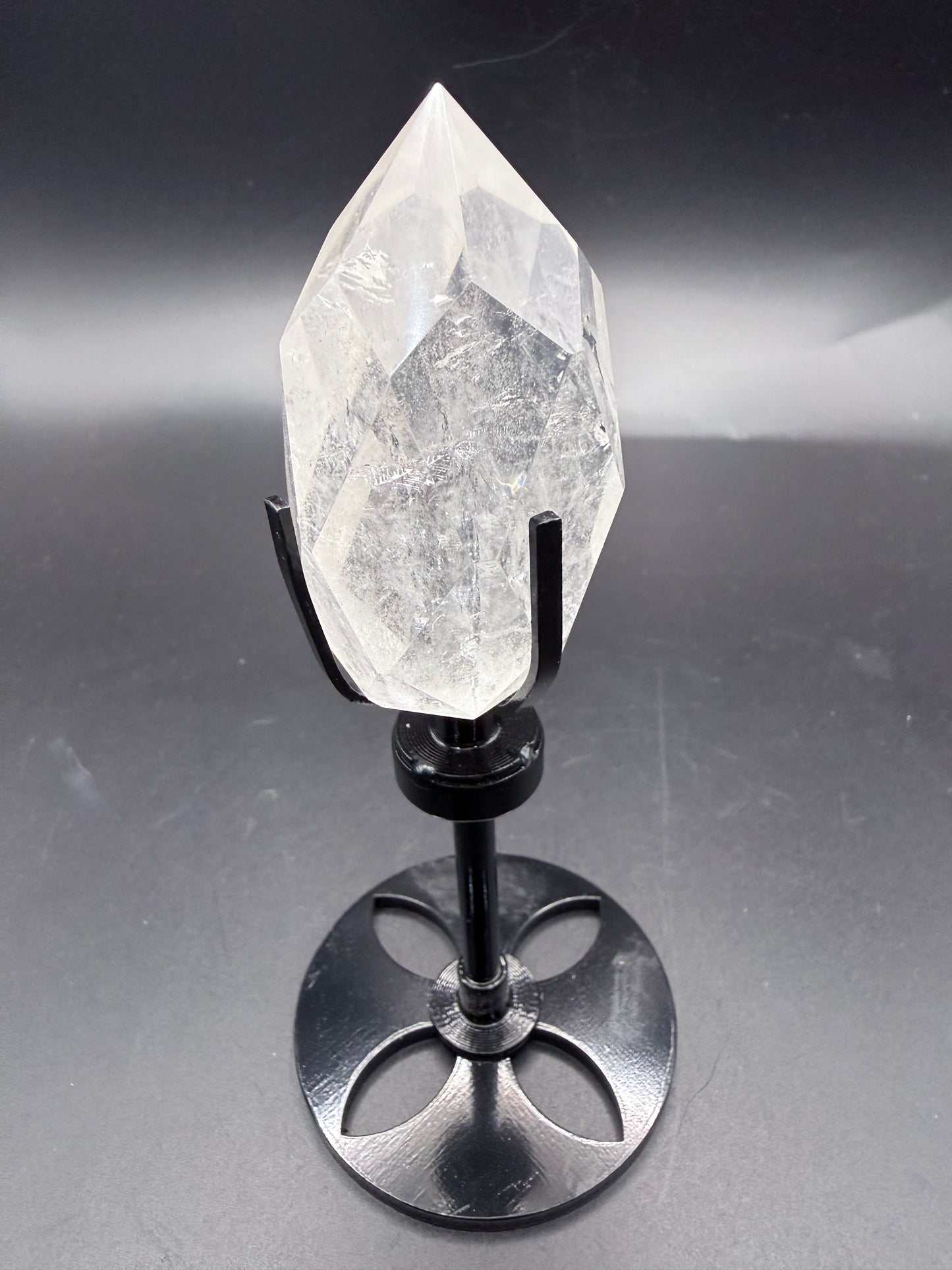 Clear Quartz Polyhedron with Phantoms on Rotating Stand