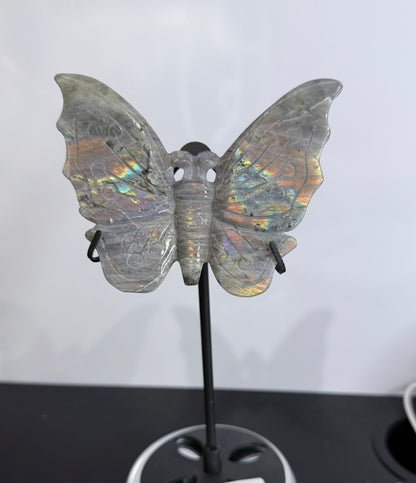 Blue Onyx (Banded Calcite) Butterfly Crystal Display on Stand – 16 cm