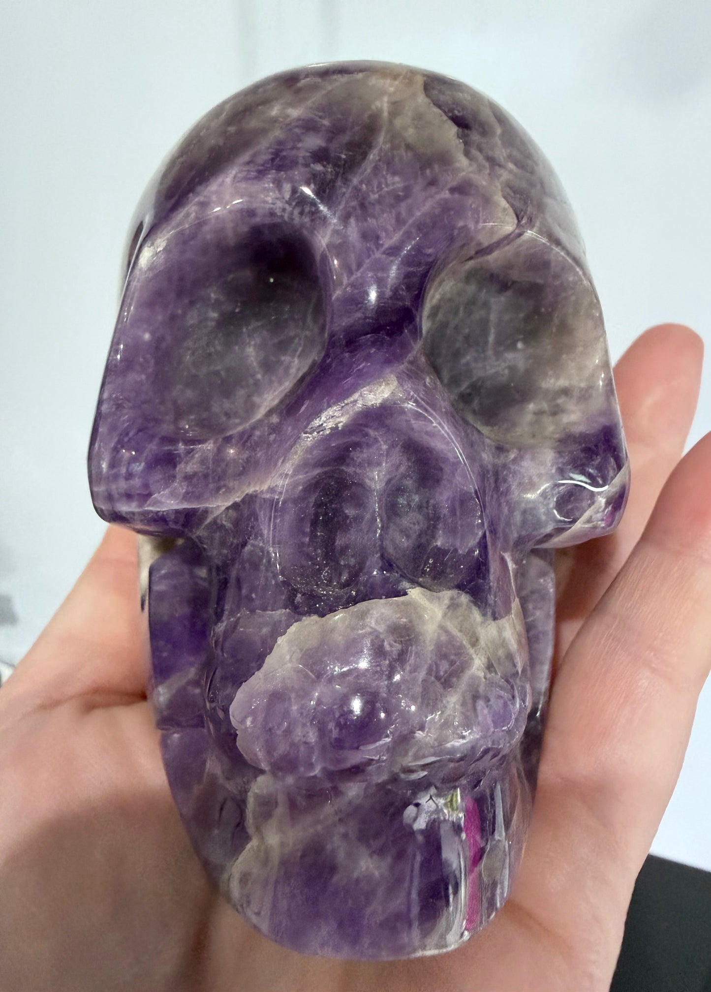 Chevron Amethyst Skull – 950g Statement Piece (One-of-a-Kind)