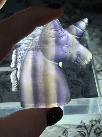 Fluorite Unicorn Head Carving — 110g | 6cm
