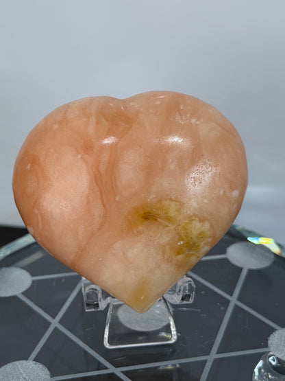 Orange Calcite Heart with Stand – 112g D 6.1cm