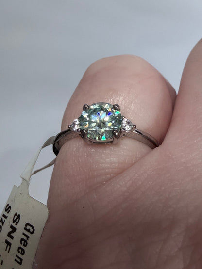 Green Moissanite Sterling Silver Ring – Size 6