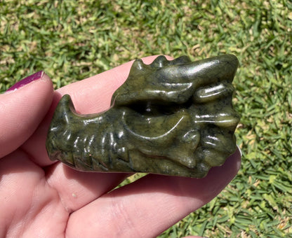 Serpentine Jade Dragon Head Carving