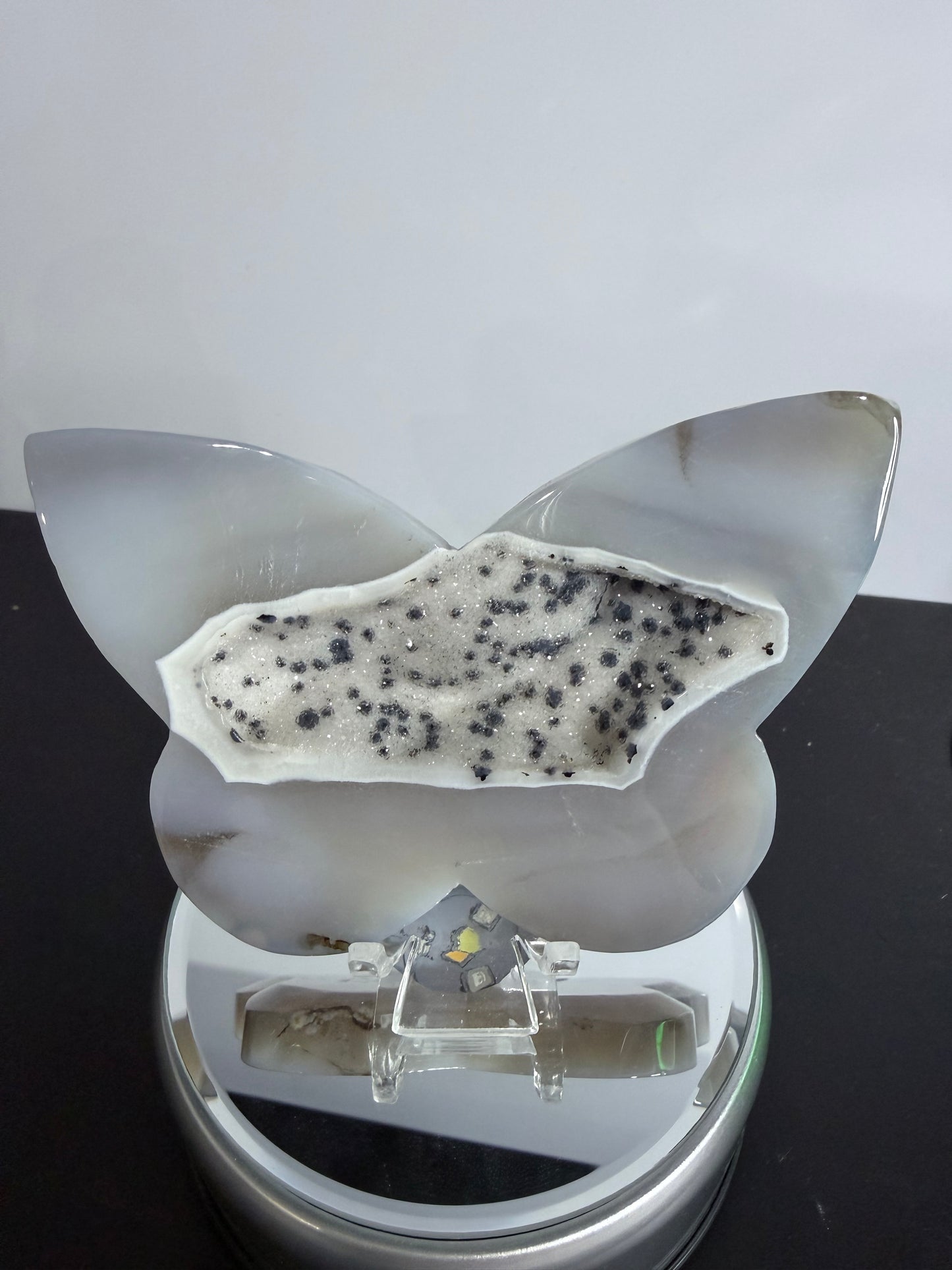 Dendritic Agate Druzy Butterfly Carving – 10.5cm | 144g