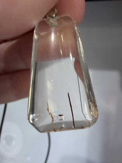 Red Tourmaline in Quartz Pendant with Natural Rainbow (3.5cm)