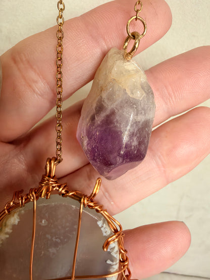 Amethyst, Agate & Cat’s Eye Crescent Moon Wall Hanging – 30cm