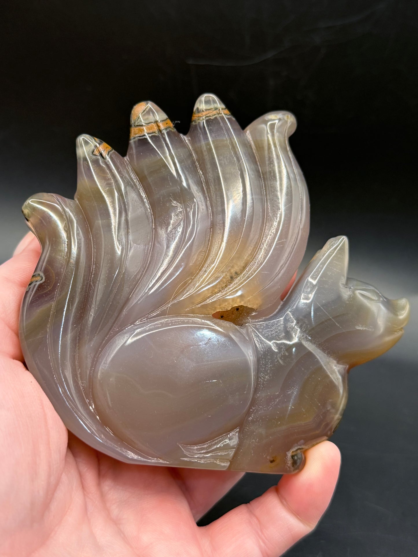 Nine-Tailed Fox Druzy Agate Carving