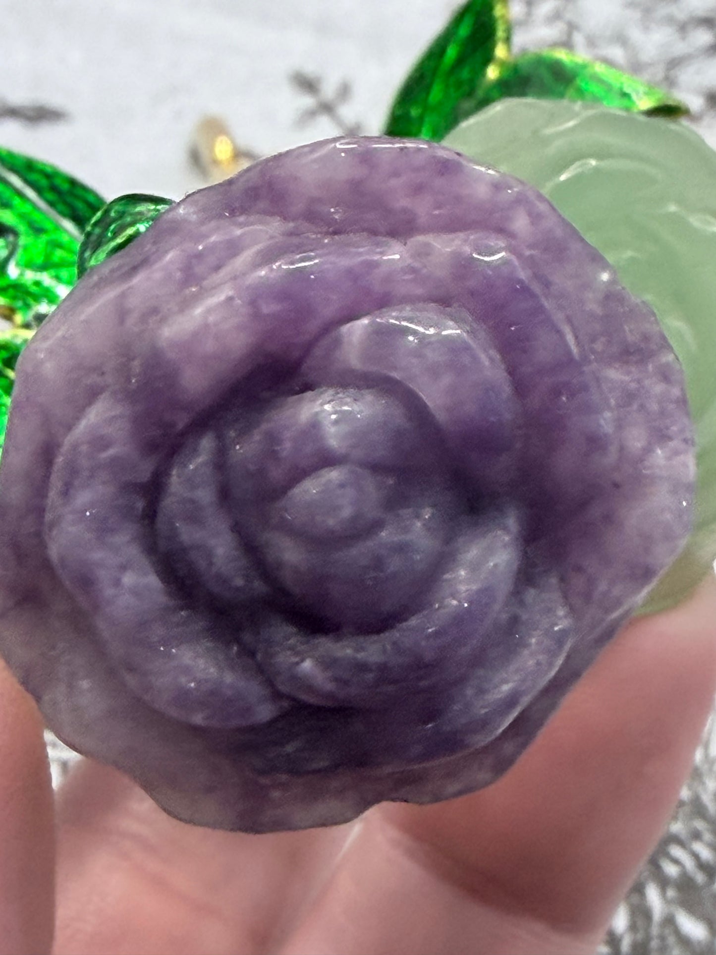 Amethyst & Green Aventurine Crystal Double Rose Stem (20cm)