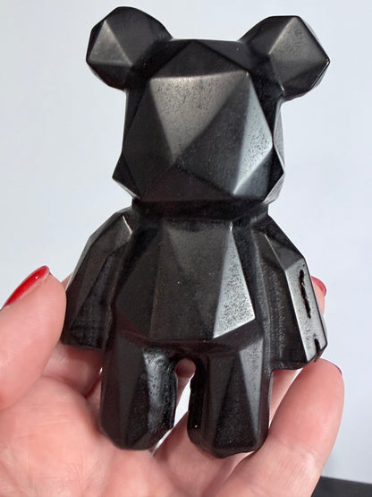 Geometric Bear Black Obsidian Crystal Carving – 10cm