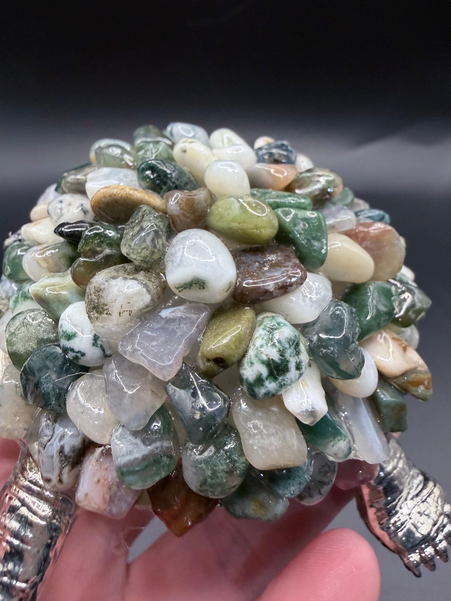 Moss Agate Crystal Turtle Lamp