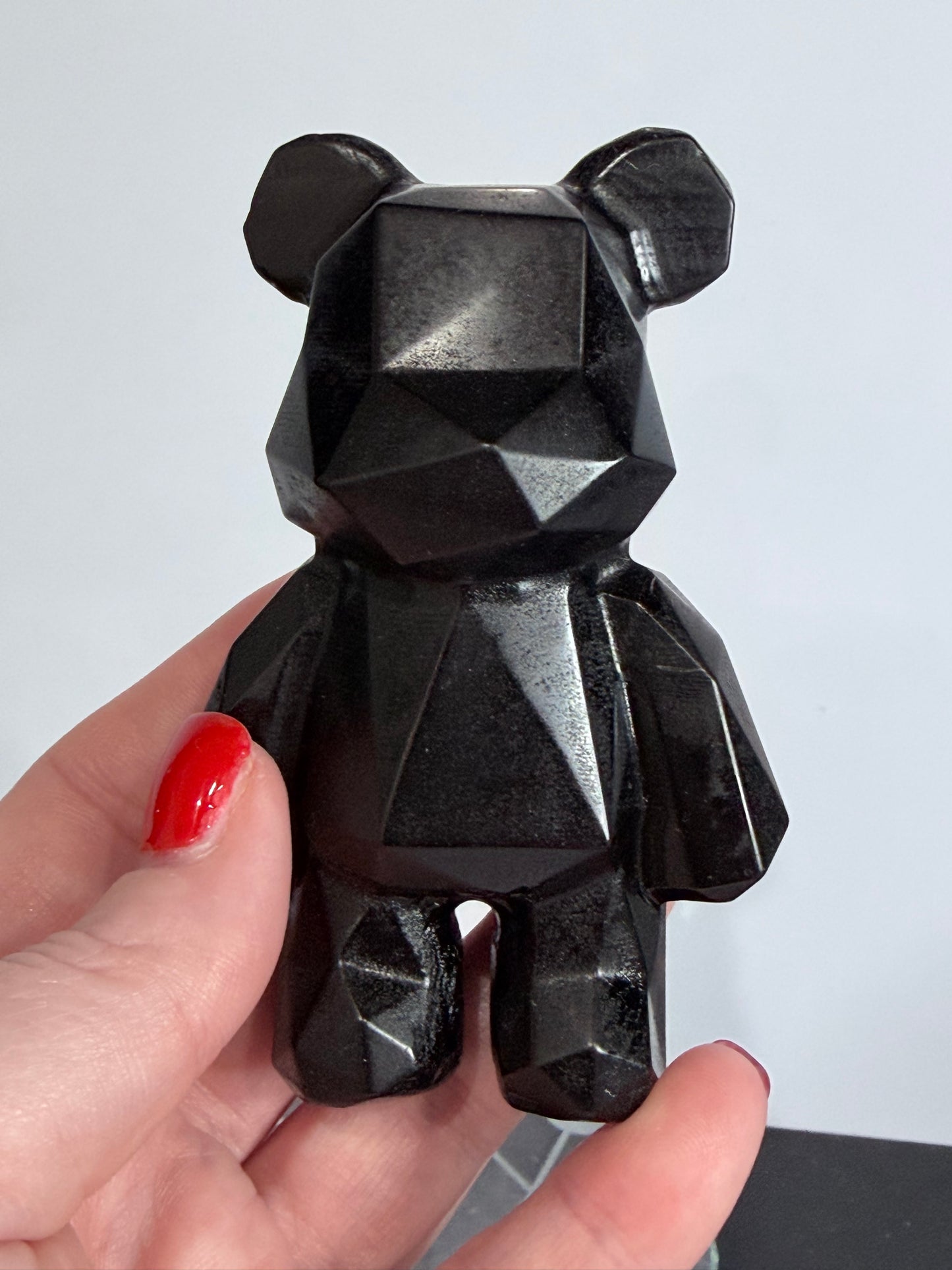 Geometric Bear Black Obsidian Crystal Carving – 10cm
