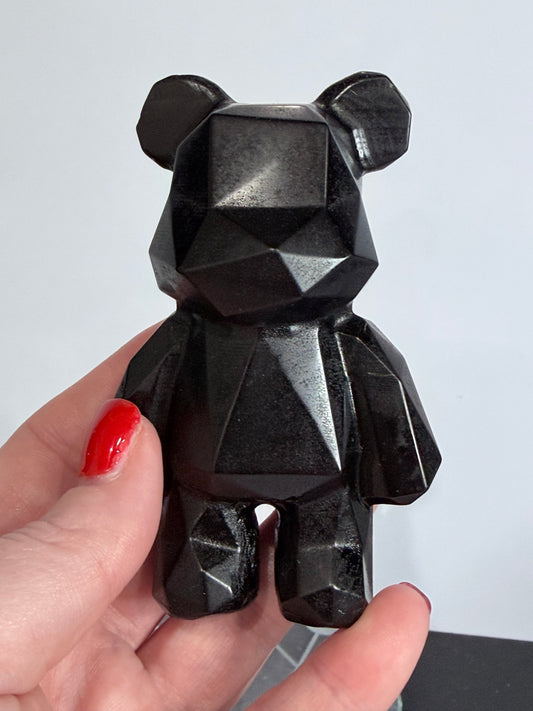 Geometric Bear Black Obsidian Crystal Carving – 10cm