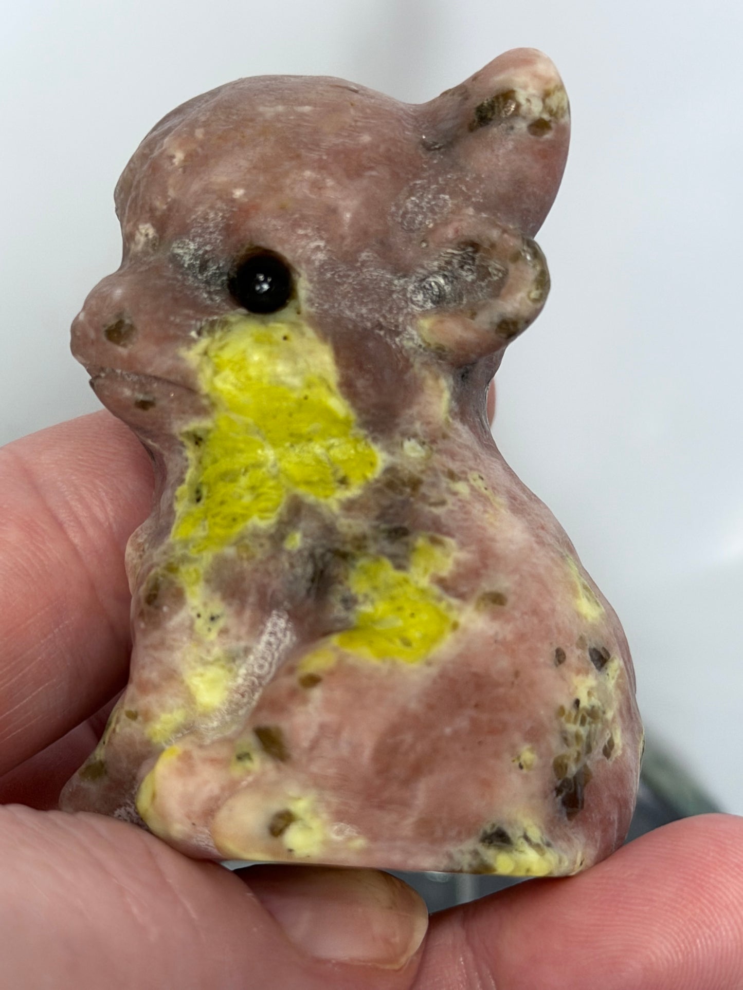 Plum Blossom Jasper Sitting Cow Carving – 6cm
