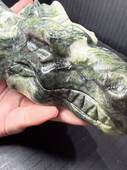 Serpentine Jade Dragon Head | 757g | 13 × 10cm