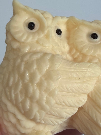 Ivory Nut Owl Couple Carving – 6.3cm