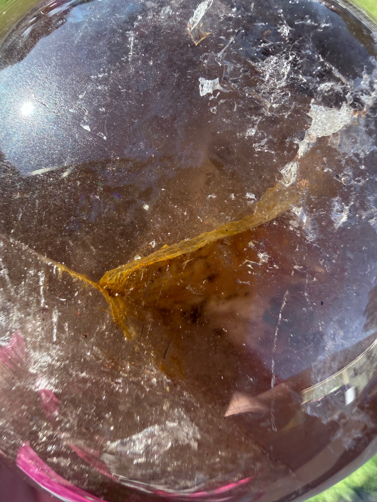 Smoky Quartz Rainbow Sphere with Golden Inclusions
