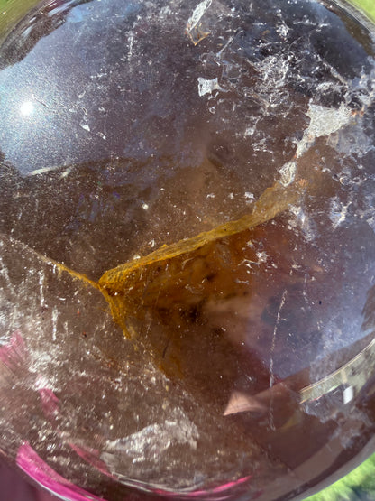 Smokey Quartz Rainbow Sphere with Golden Inclusions