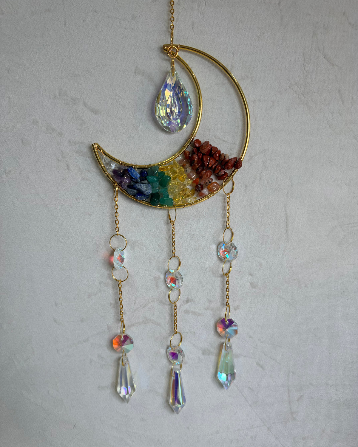 7 Chakra Crescent Moon Suncatcher – 35 × 10cm