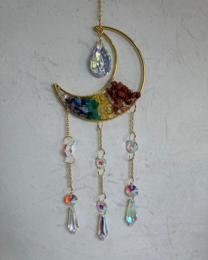 7 Chakra Crescent Moon Suncatcher – 35 × 10cm