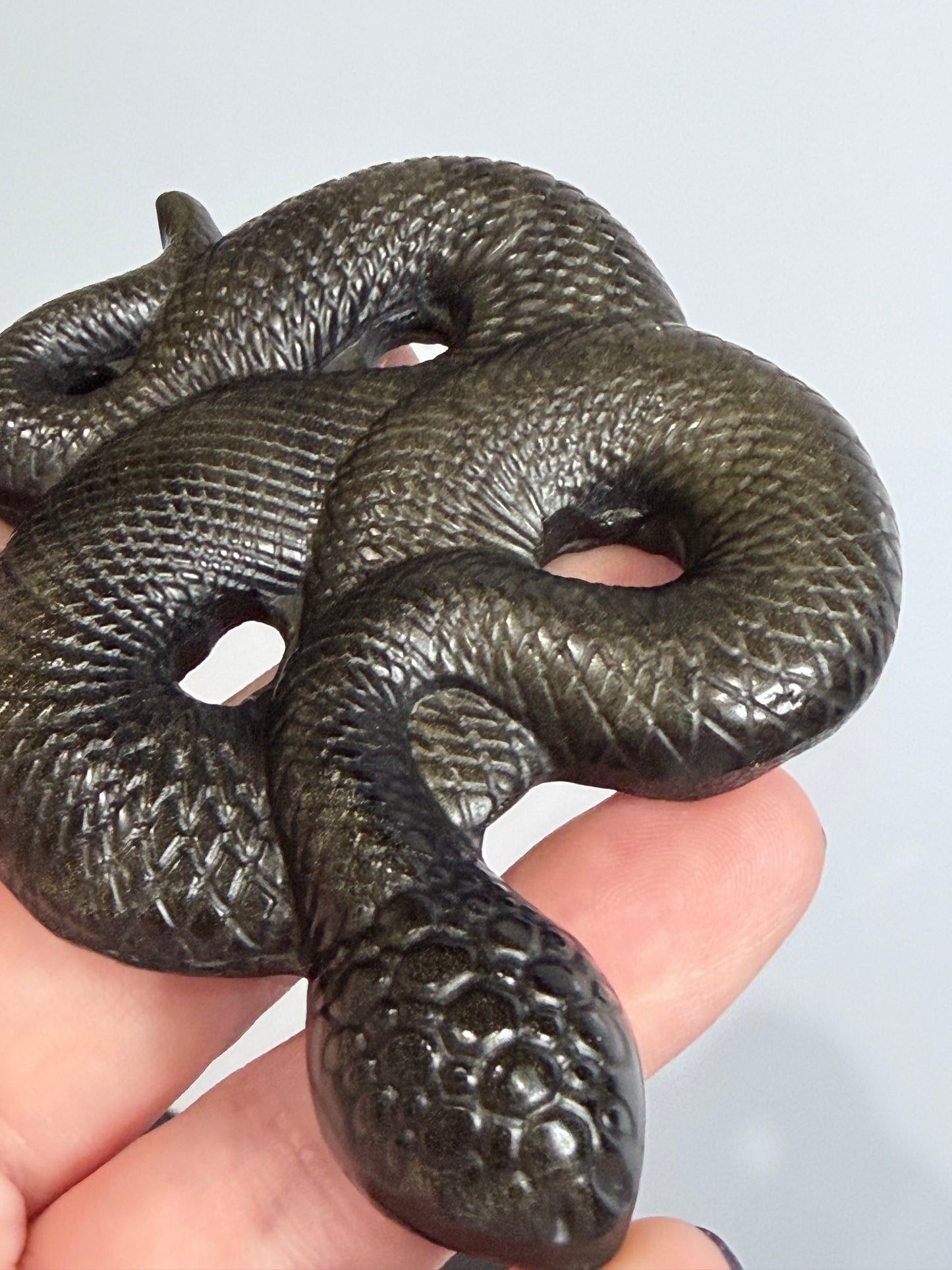 Gold Sheen Obsidian Snake Carving