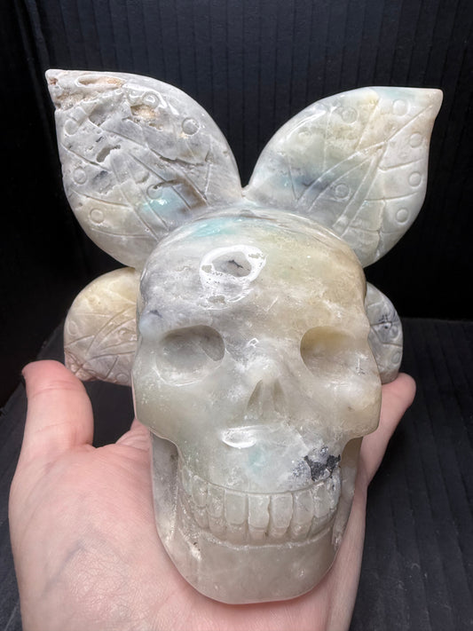 Caribbean Calcite Butterfly Skull Carving | 1.2kg | 14 × 12cm - Crystal wonderland By Lisa