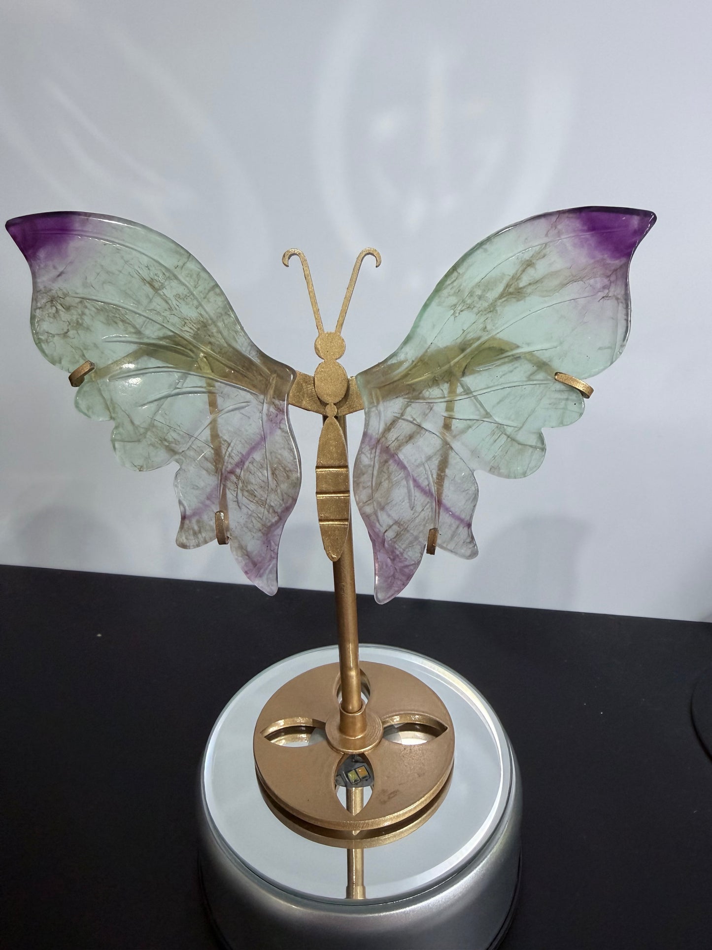 Rainbow Fluorite Butterfly Crystal Display on Stand – 15 cm