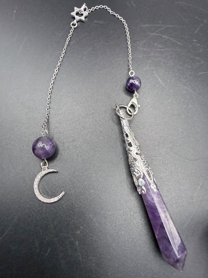 Amethyst Moon & Star Pendulum – 7.5cm