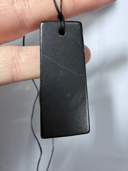 Black Shungite Rectangle Pendant Necklace