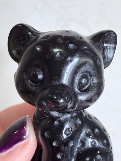 Black Obsidian Leopard Cub Carving – 6.2cm