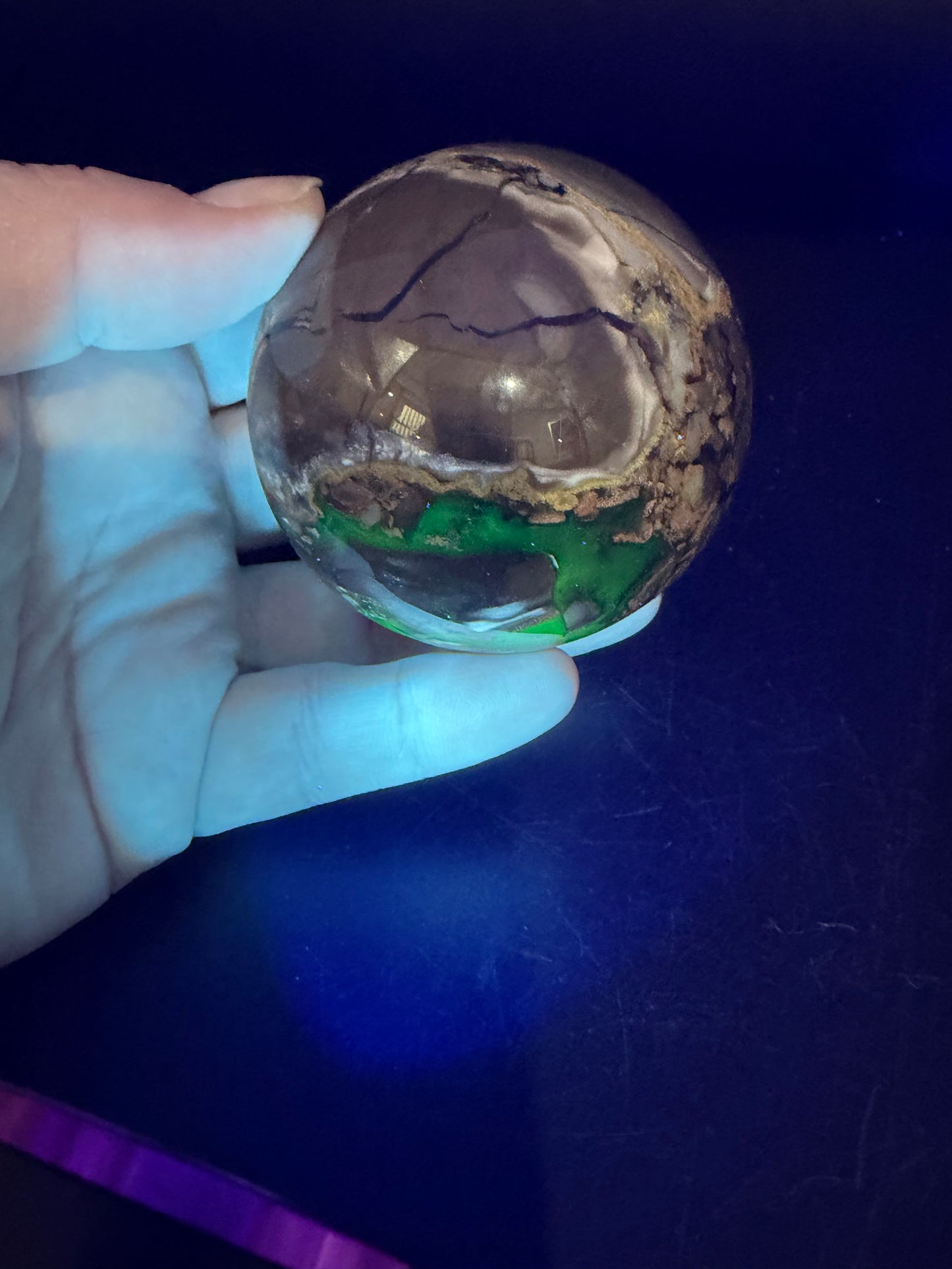 Volcano Agate Sphere – UV Reactive Green Glow