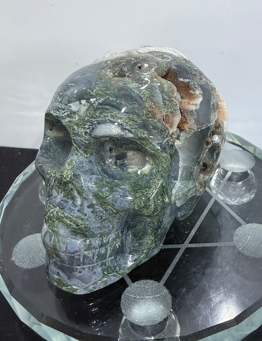 Moss Agate Druzy Skull – 8cm 277g