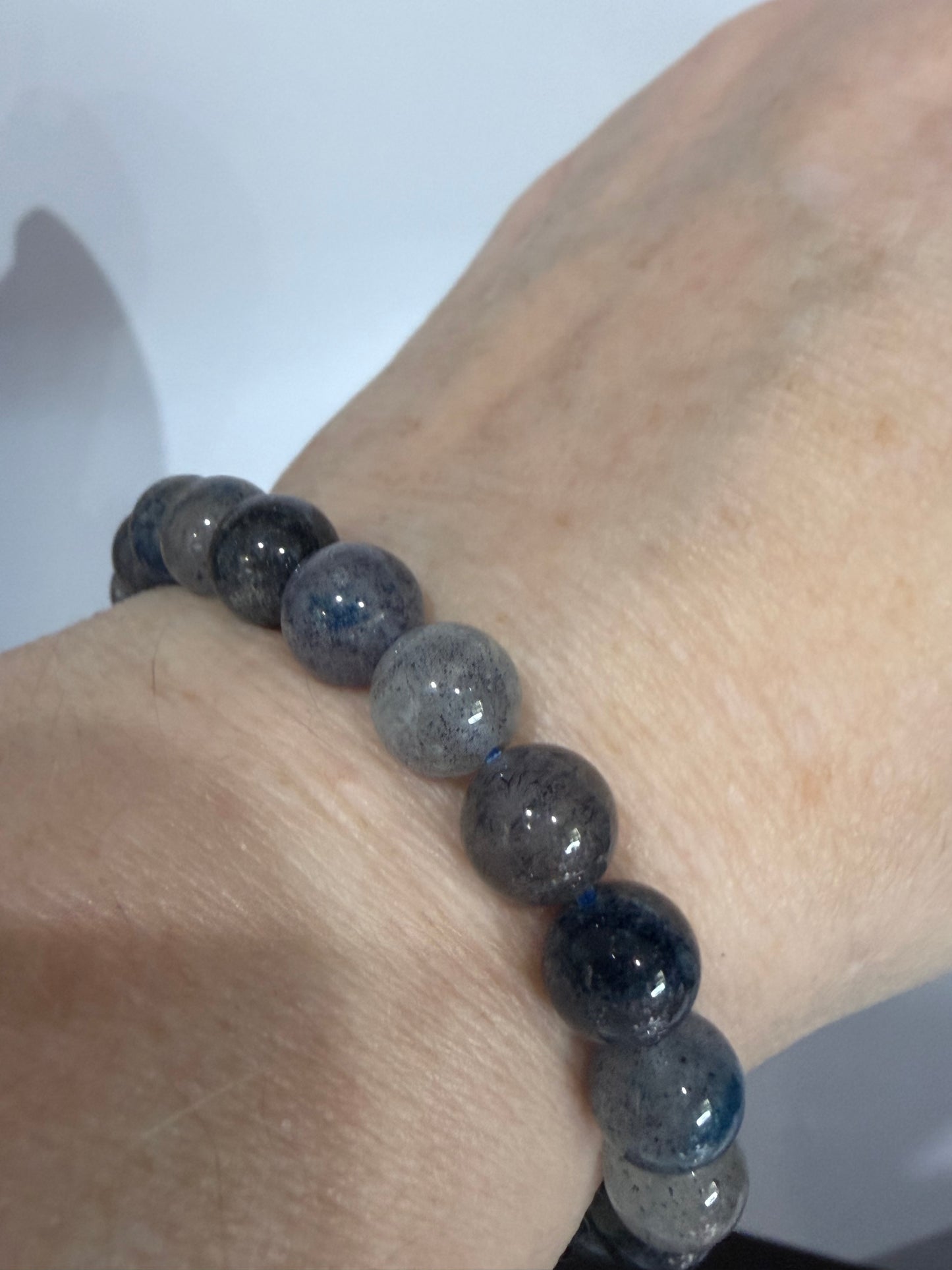8mm Blue Spot Jasper Bracelet – | Grey & Blue Speckled Stone Bracelet