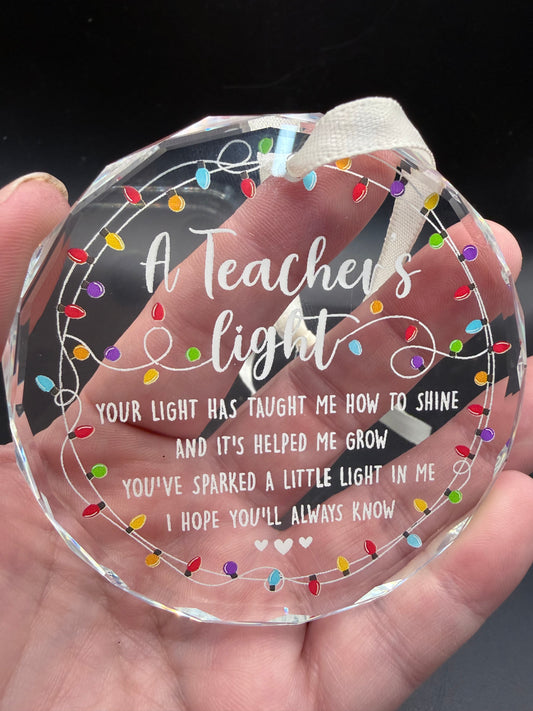 Glass Teacher Ornament – “A Teacher’s Light”