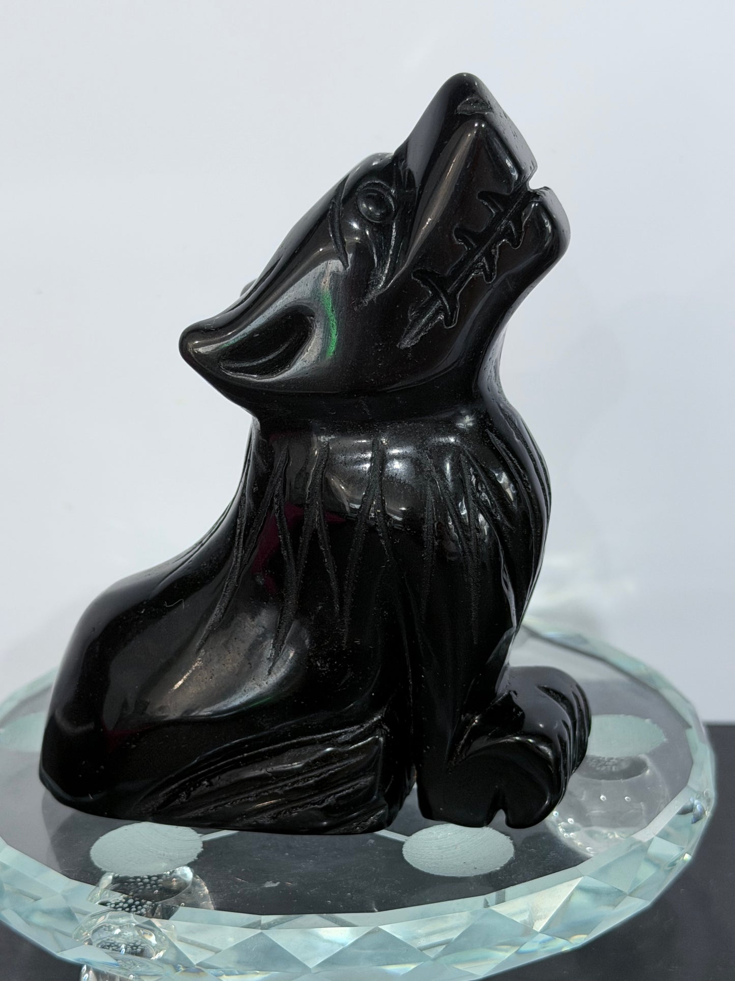 Black Obsidian Howling Wolf Crystal Carving – 10cm