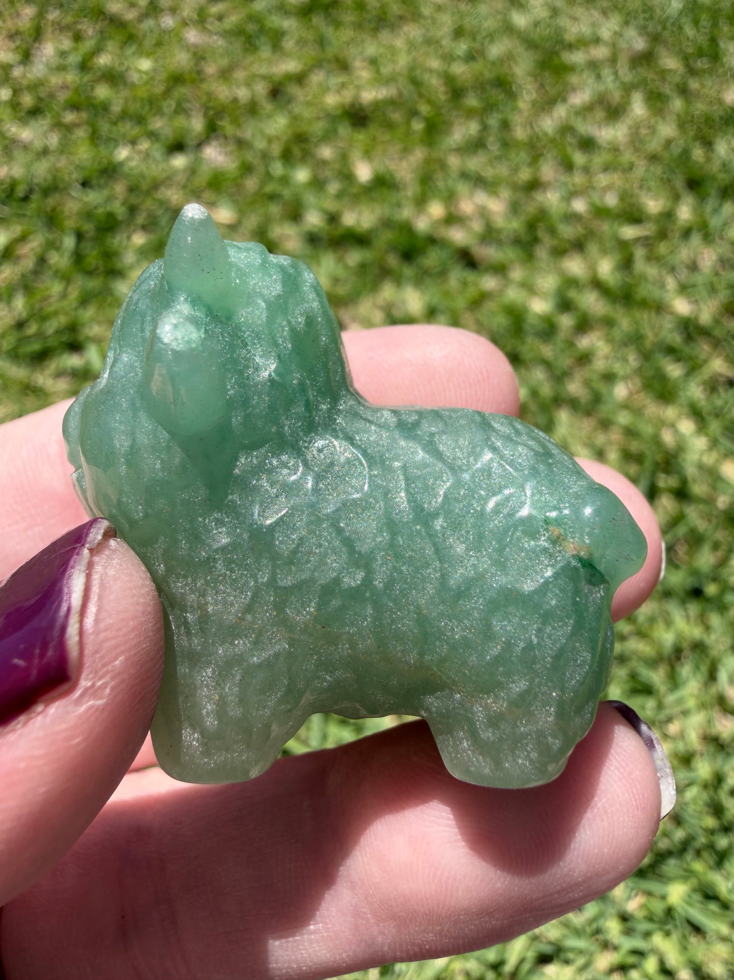Green Aventurine Highland Cow Carving