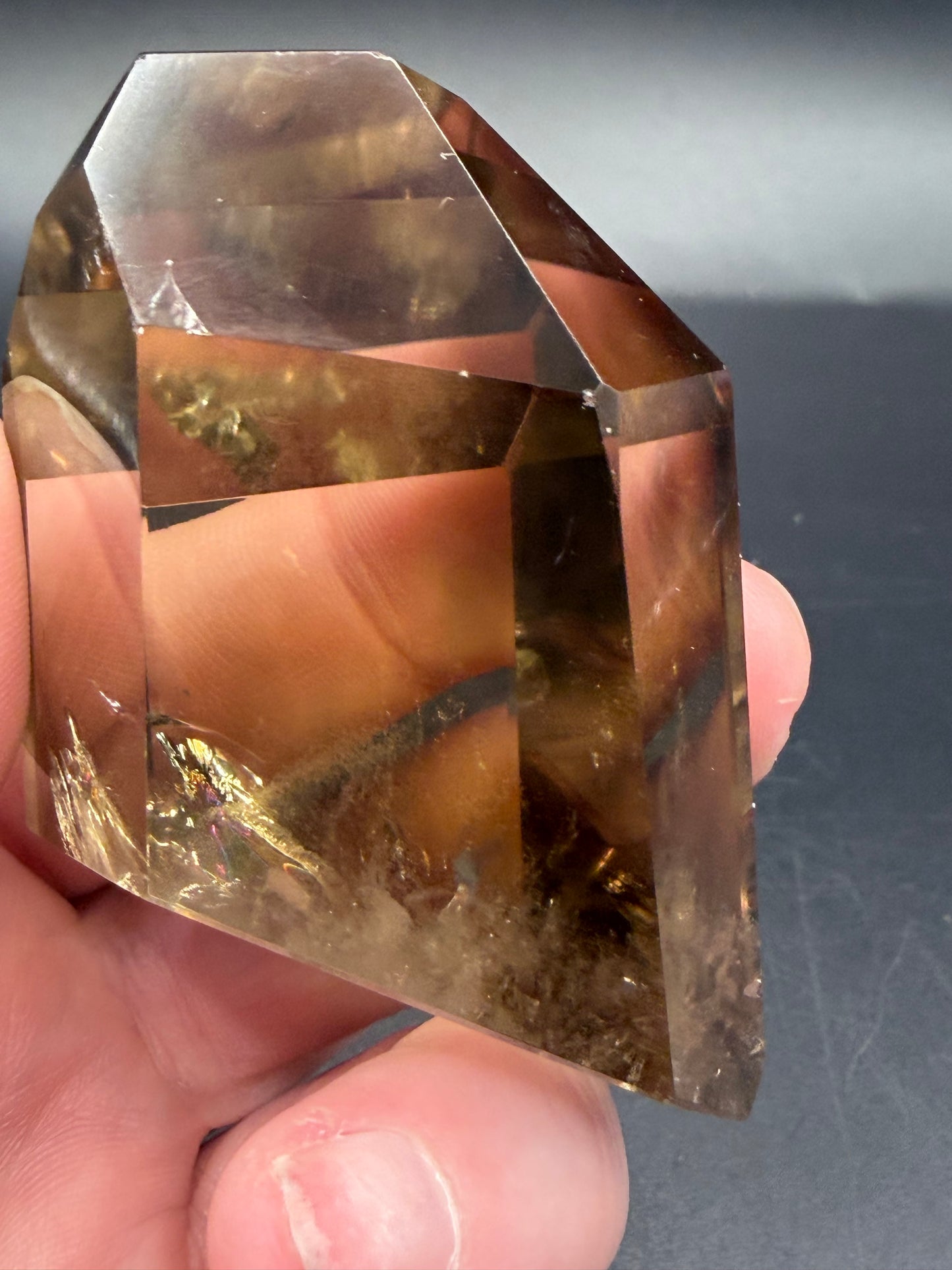 Smokey Citrine Point — High Clarity with Golden Inclusions