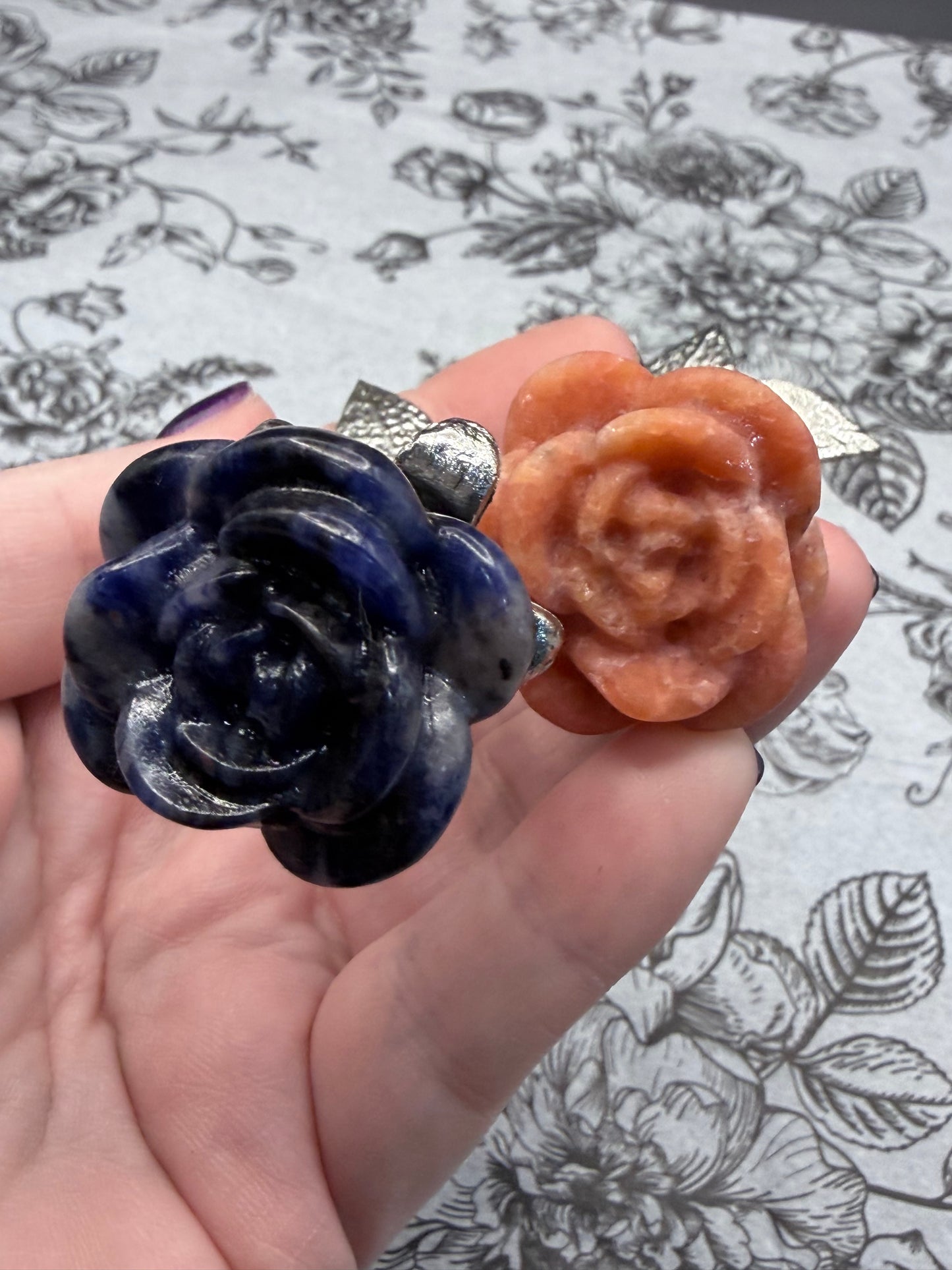 Sodalite & Orange Aventurine Crystal Double Rose Stem (20cm)