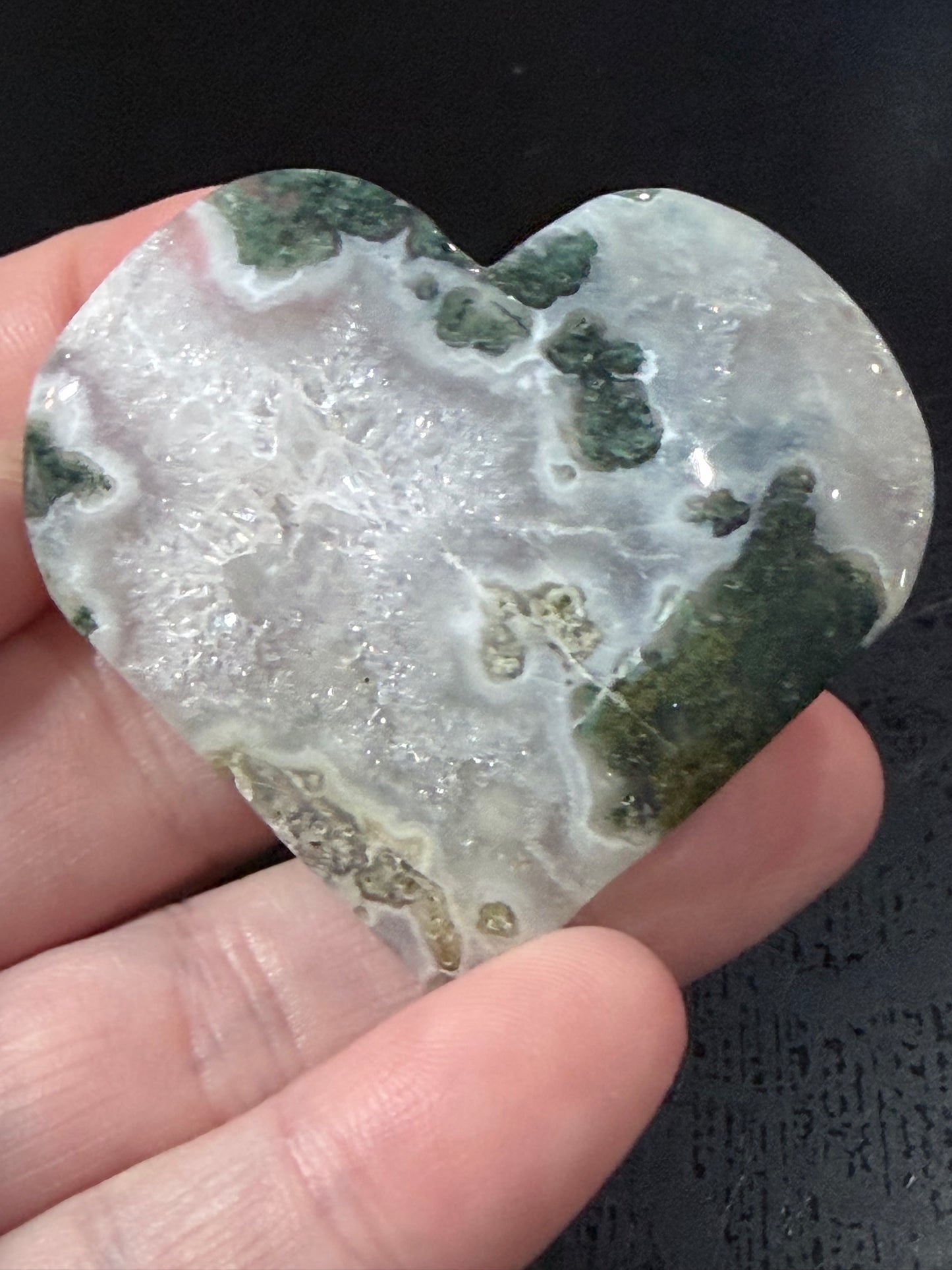 Natural Moss Agate Druzy Heart – Crystal Heart with Sparkling Quartz | 5.2 x 4.8 cm | 41g A