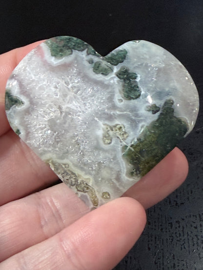 Natural Moss Agate Druzy Heart – Crystal Heart with Sparkling Quartz | 5.2 x 4.8 cm | 41g A