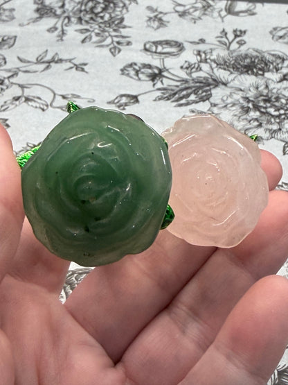 Rose Quartz & Green Aventurine Crystal Double Rose Stem (20cm)