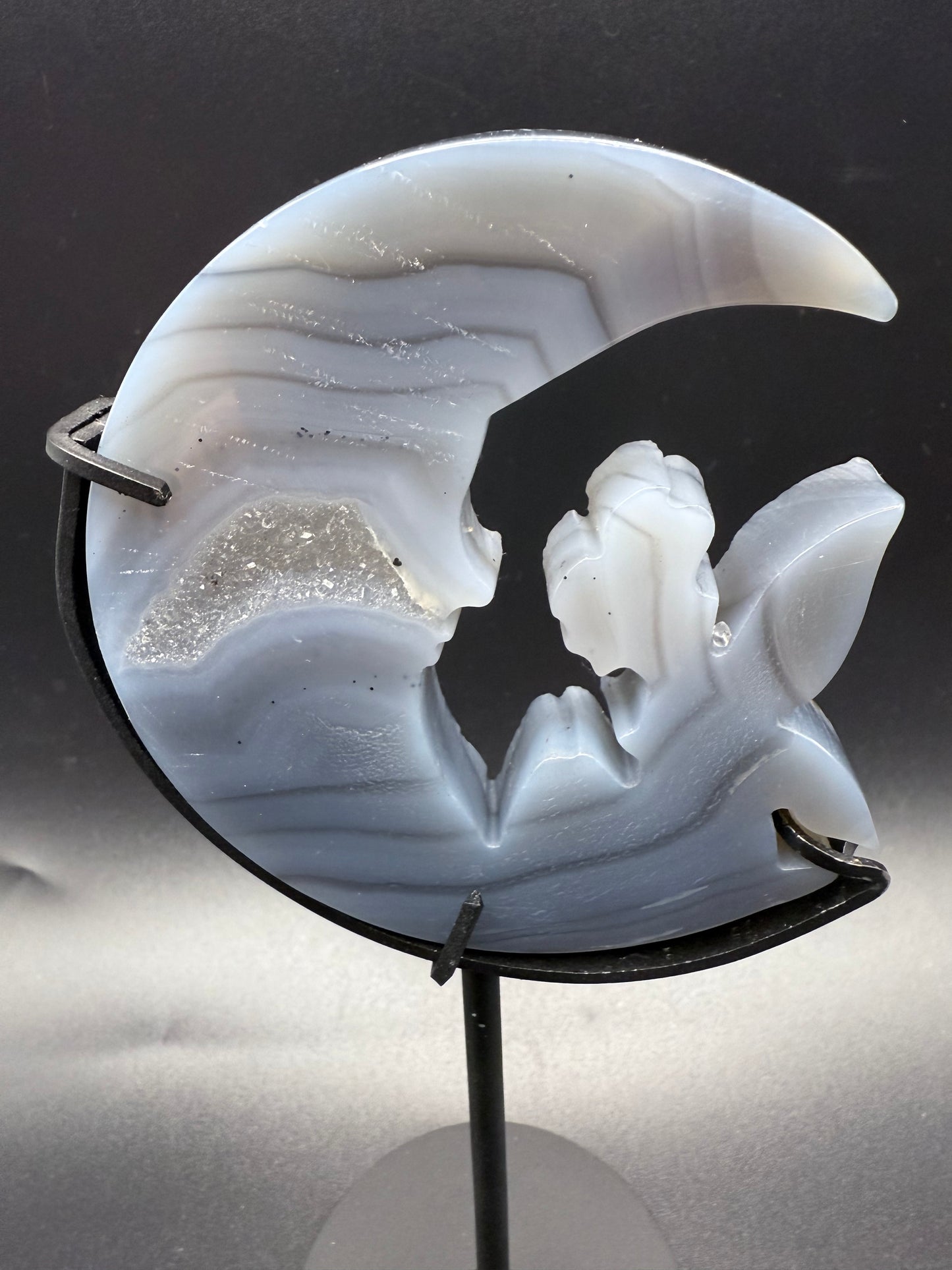 Agate Moon & Fairy with Sparkling Druzy