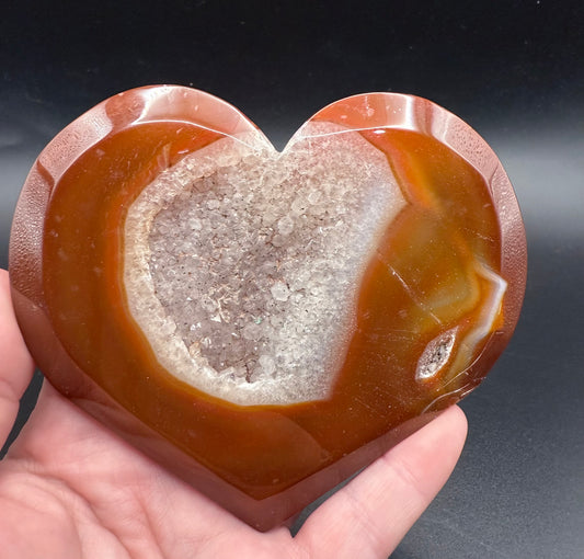 Carnelian Agate Druzy Heart on Silver Stand
