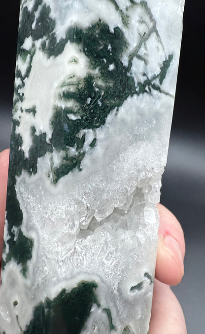 Extra Large Moss Agate Tower with Druzy 35cm 1.4kg