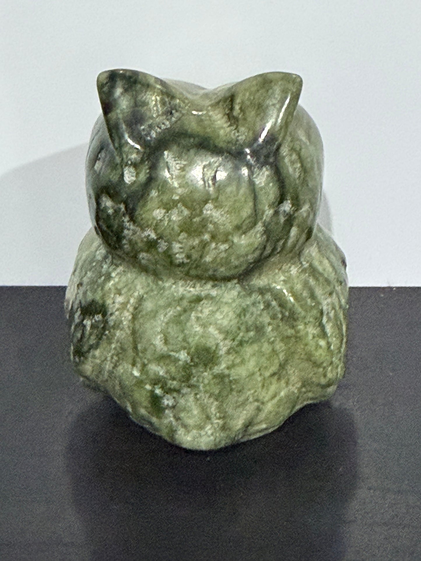 Green Serpentine Owl Carving – 162g