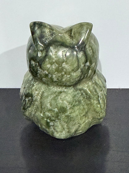 Green Serpentine Owl Carving – 162g