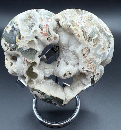 Unique Moss Agate Druzy Heart with Stand