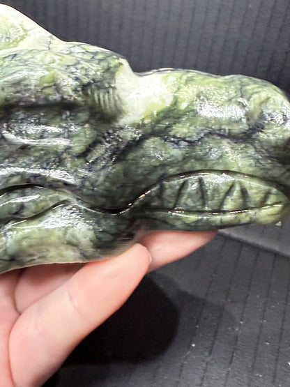 Serpentine Jade Dragon Head | 757g | 13 × 10cm