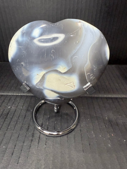 Orca Agate Heart on stand