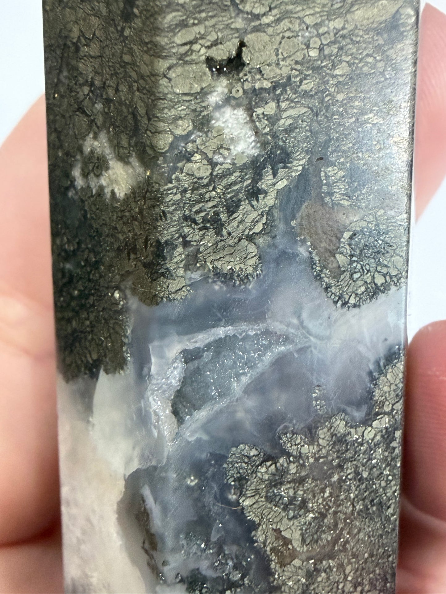 Marcasite in Agate Crystal Tower – 10cm | 123g